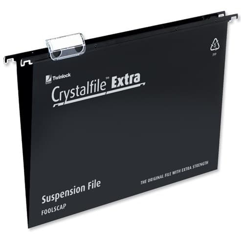 Rexel Crystalfile Extra Foolscap Suspension File 15mm (Pack of 25) - Black - Image 1