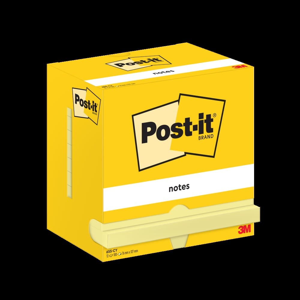 Post-it Pack of 12 Notes 76x127mm 100 Sheets Canary Yellow - Image 1