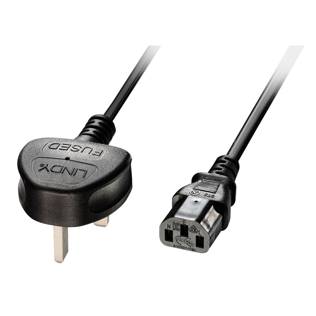 Lindy 3m UK 3 Pin Plug to IEC C13 Mains Power Cable, Black - Image 1