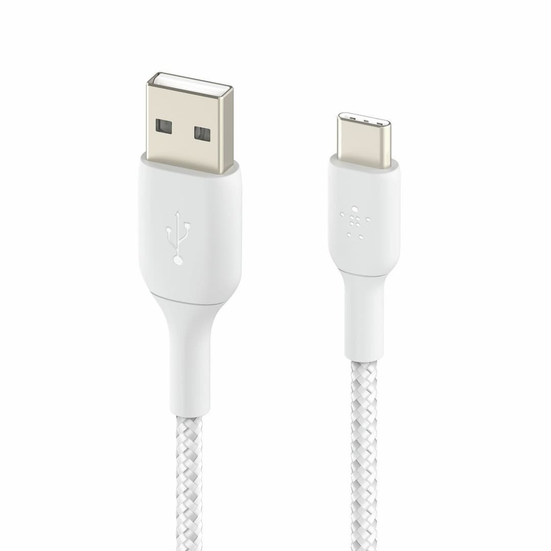 Belkin Braided USB C to USB A 2m Charging Cable - White - Image 1