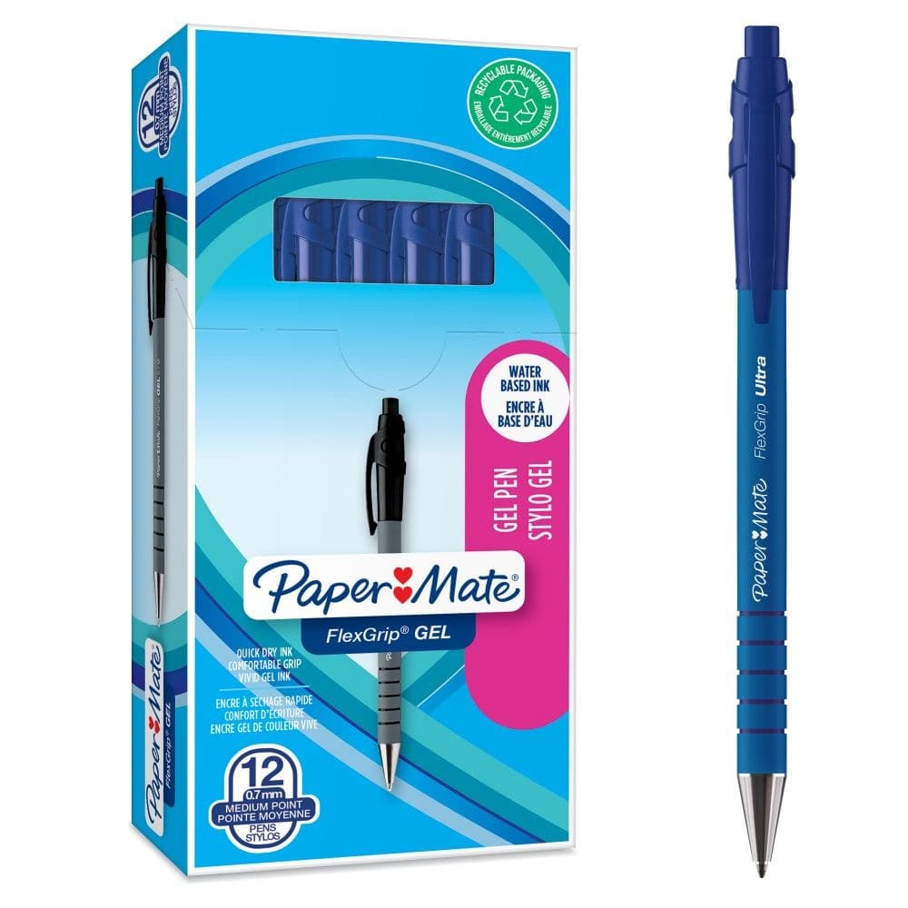 Paper Mate FlexGrip Retractable Gel Pens Medium 0.7mm Pack of 12 - Blue - Image 1