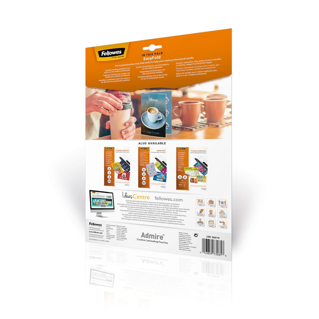 Fellowes Admire EasyFold Laminating Pouches A4 80 Micron Gloss - Pack of 25 - Image 2
