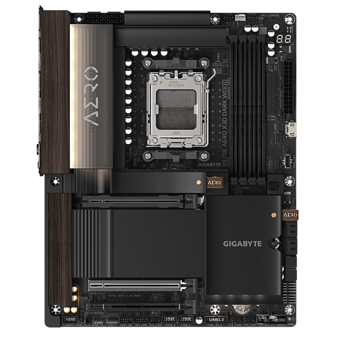 GIGABYTE X870E AERO X3D DARK WOOD Motherboard - Supports AMD Ryzen 9000 CPUs, 16+2+2 Phases Digital VRM, up to 9000Hz DDR5 (OC), 2xPCIe 5.0 + 2xPCIe 4.0, Wi-Fi 7, 5GbE LAN, USB 4 - Image 2