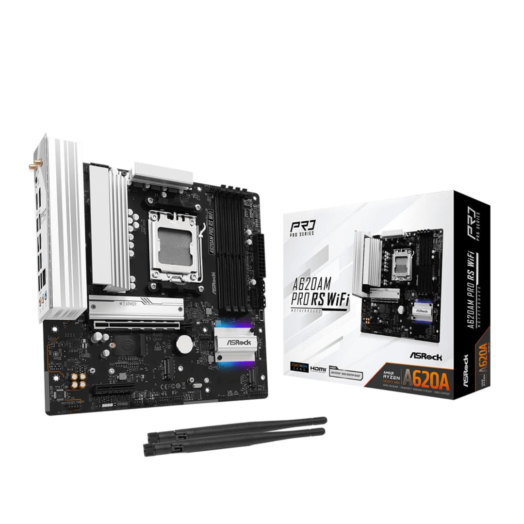 Asrock A620AM PRO RS AMD A620A DDR5 Micro-ATX Socket AM5 Motherboard - Wi-Fi - Image 1