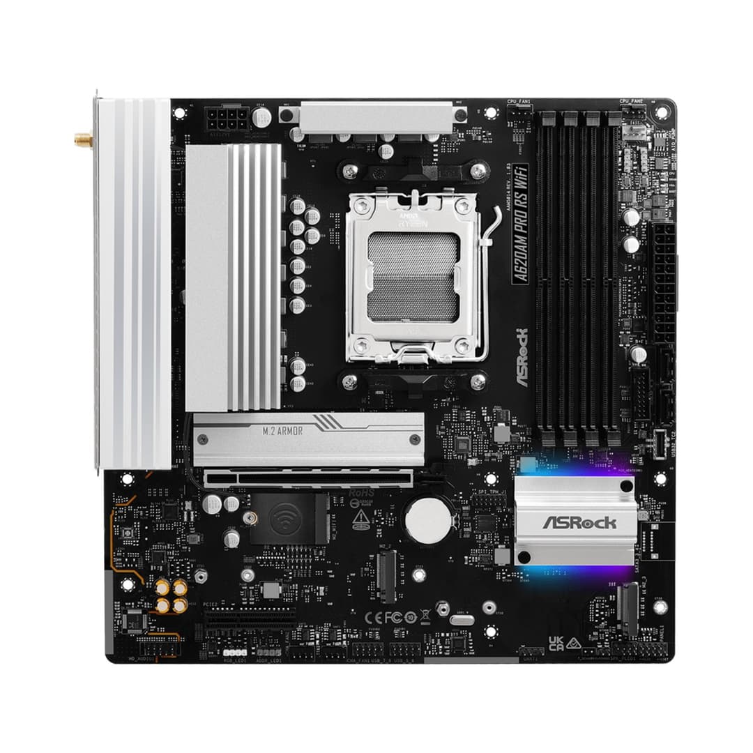 Asrock A620AM PRO RS AMD A620A DDR5 Micro-ATX Socket AM5 Motherboard - Wi-Fi - Image 2
