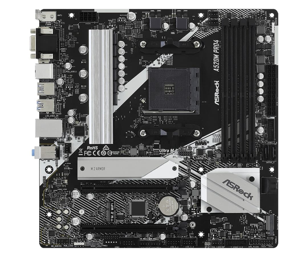 ASRock A520M Pro4 AMD A520 Socket AM4 micro ATX Motherboard - Image 2