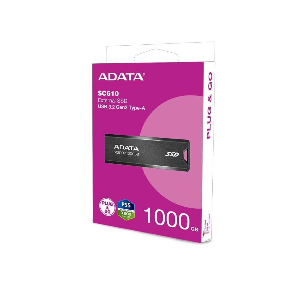 ADATA SC610 USB 3.2 Gen 2 Type-A External SSD 1TB - Black - Image 2