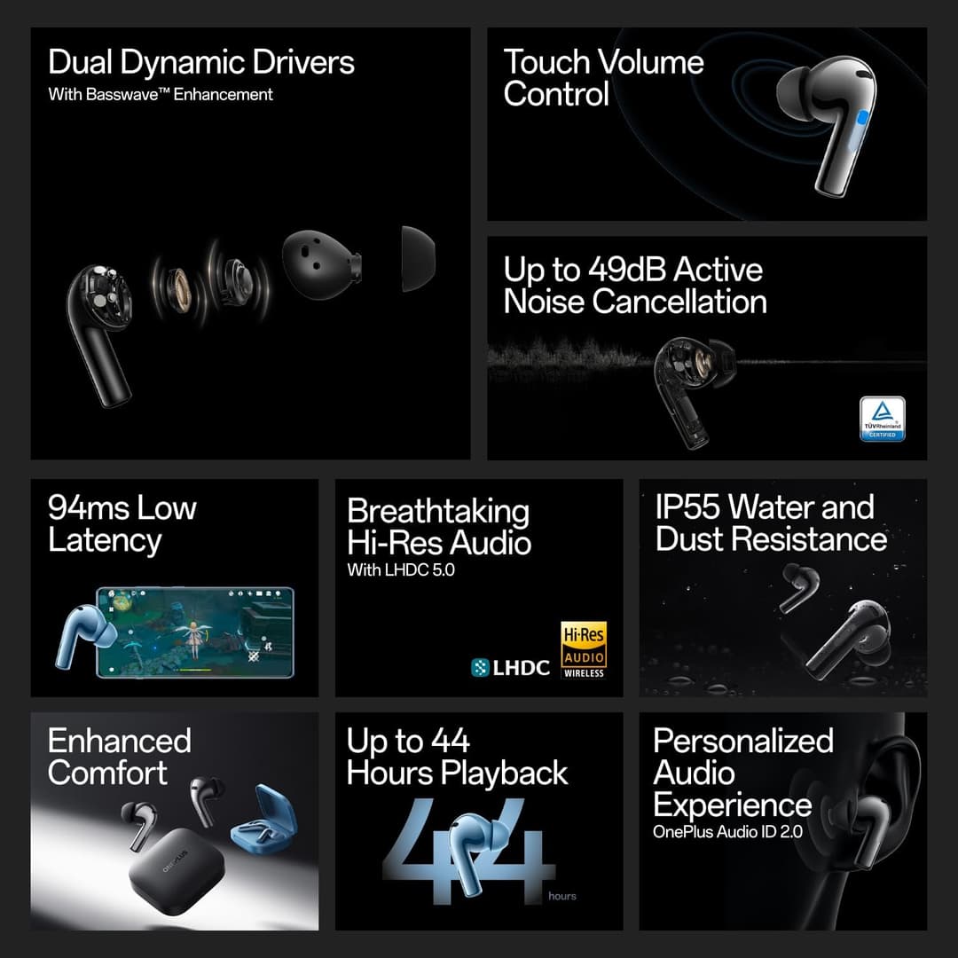 OnePlus Buds 3 Wireless Earbuds - Metallic Grey - Image 4