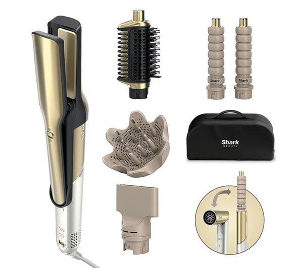 Shark Glam Straight, Waves & Curls Multi-Styler HD6052SUK with Diffuser - Gold