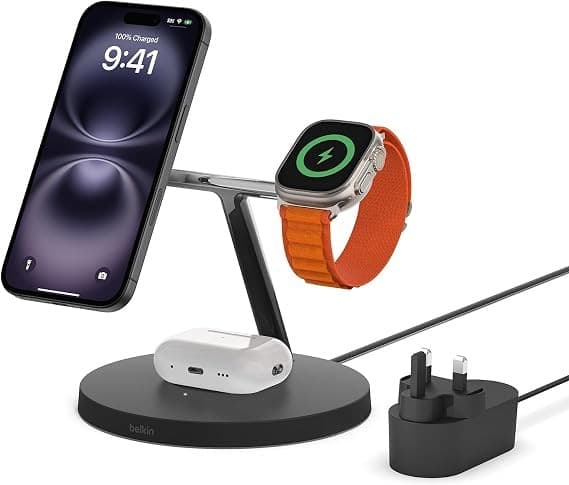 Belkin BoostCharge Pro 3-in-1 Wireless Charging Stand with MagSafe 15W Black