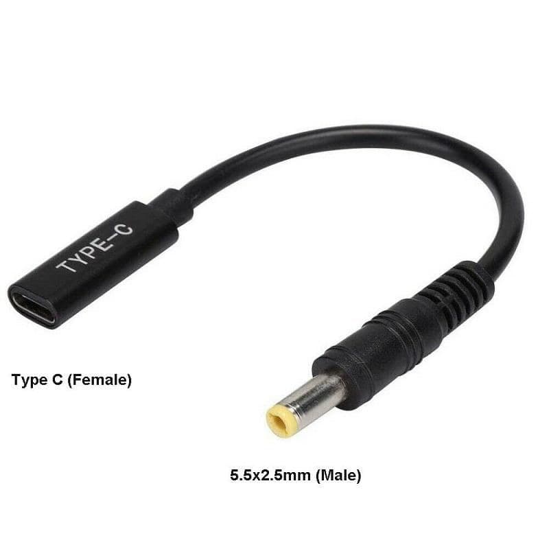 CoreParts MBXUSBC-CO0005 USB-C to 5.5 x 2.5mm DC Conversion Cable for Laptops and Monitors — up to 100W