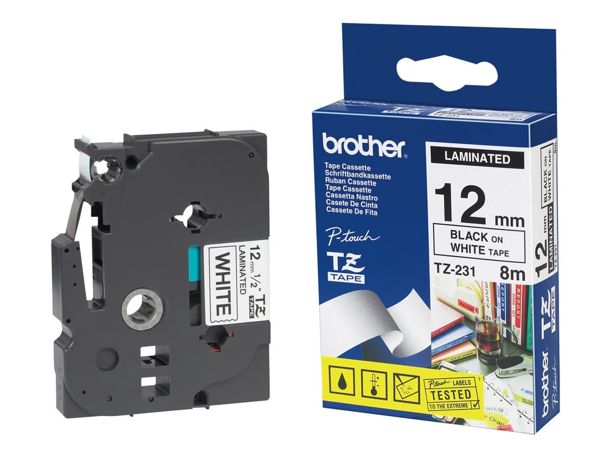 Brother TZe-231 Laminated Labelling Tape 12mm x 8m - Black on White