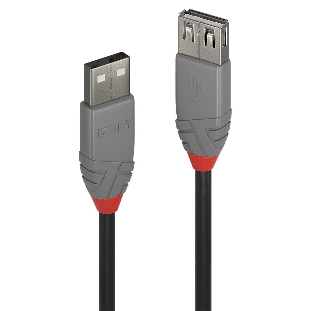 Lindy 5m USB 2.0 Type A Extension Cable, Anthra Line, Black