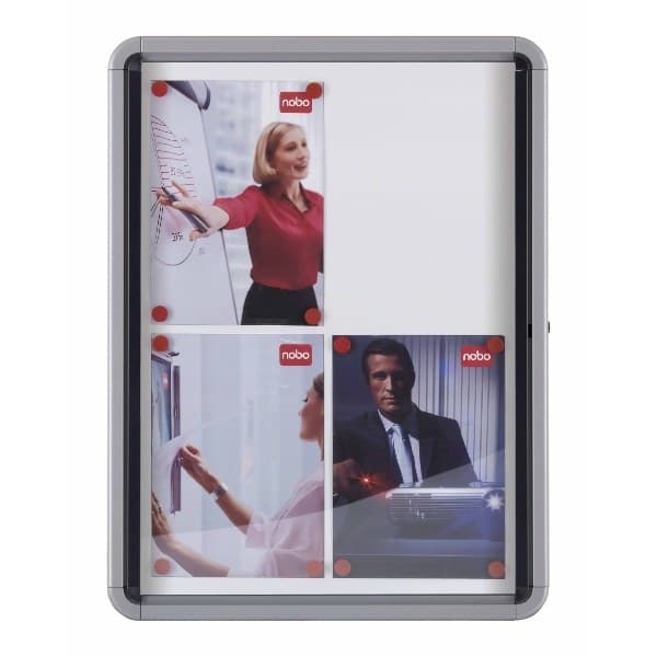 Nobo Premium Plus Magnetic Lockable Notice Board with Hinged Door 8xA4 - White (1902559)