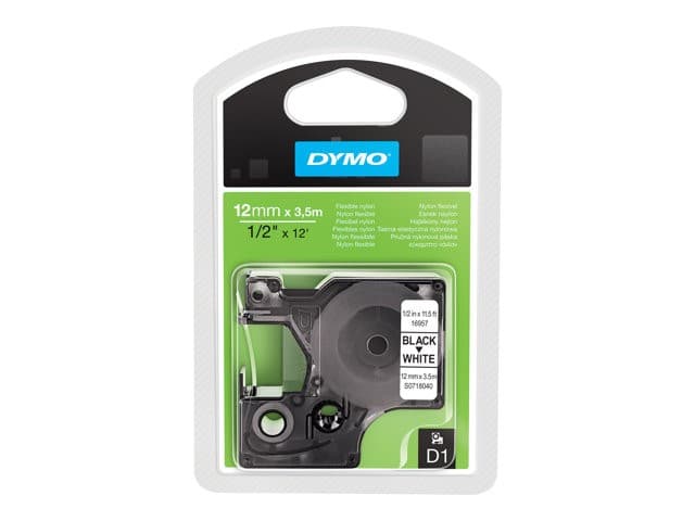 DYMO D1 16957 Flexible Nylon Label Tape 12mm x 3.5m - Black on White