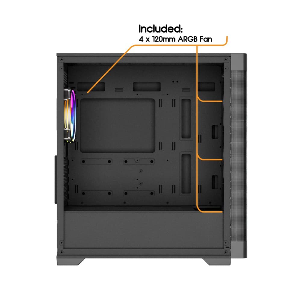 Vida Zephyr V2 Micro-ATX ARGB Tempered Glass Gaming PC Case with 4 x 120mm ARGB Fans - Black - Image 10