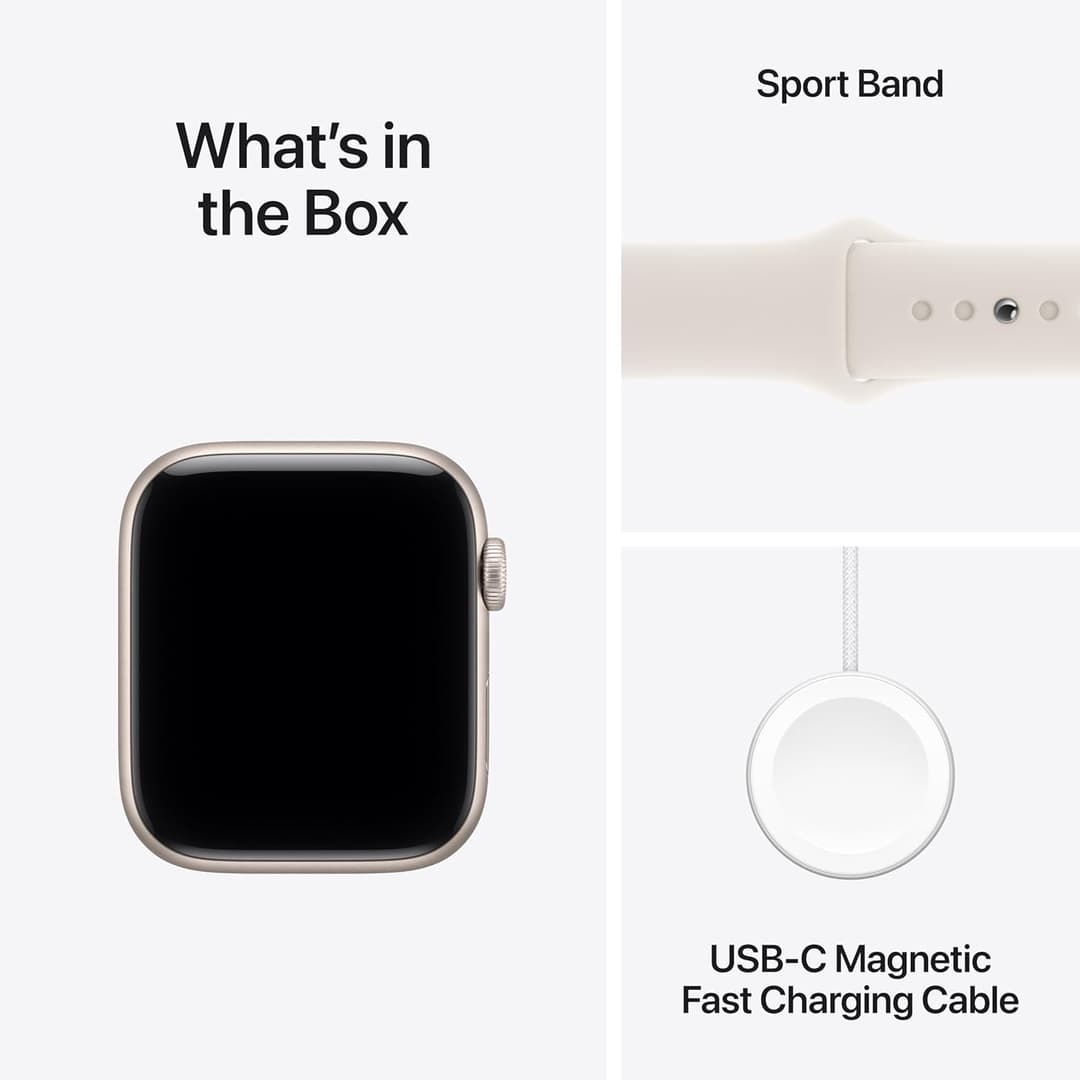 Apple Watch SE 3 GPS 44mm Starlight Aluminium Case with Starlight Sport Band - S/M - Image 6