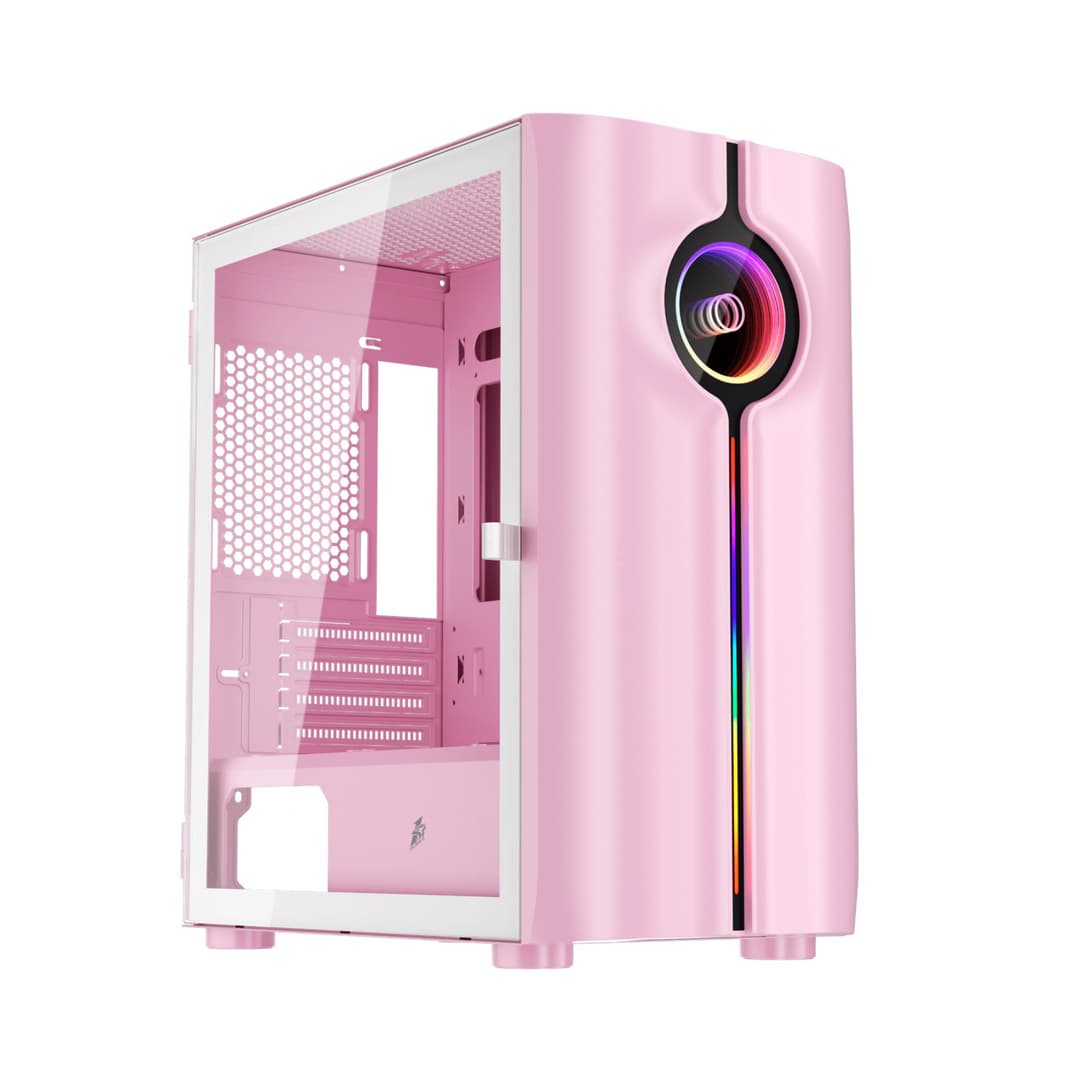 1st Player IS3-BK ARGB Tempered Glass Mid Tower Gaming Case - Pink - Image 2