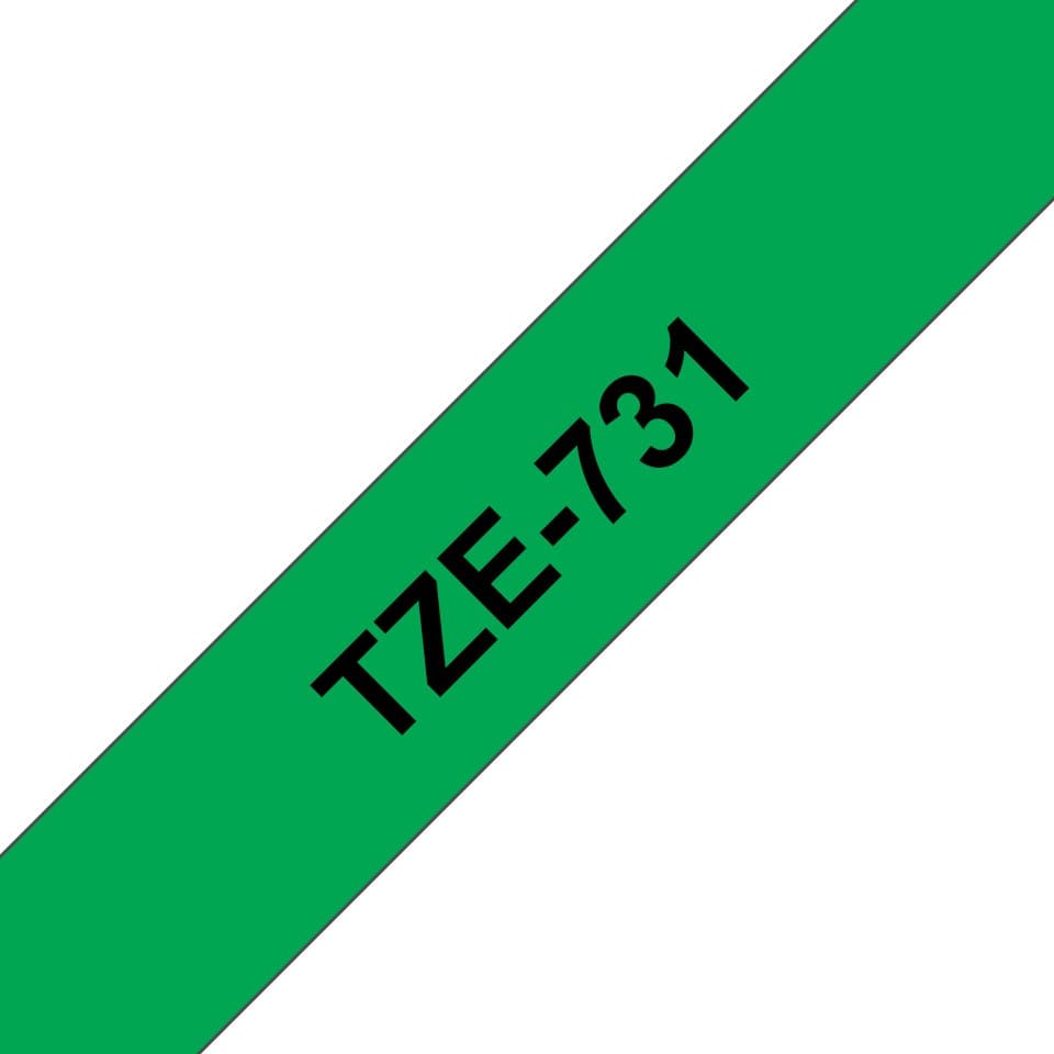 Brother TZe-731 Laminated Label Tape 12mm x 8m, Black on Green - Image 1