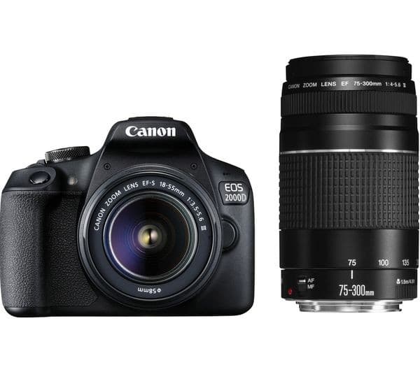 Canon EOS 2000D DSLR Camera - EF-S 18-55mm III + EF 75-300mm III Twin Lens Kit - Image 1