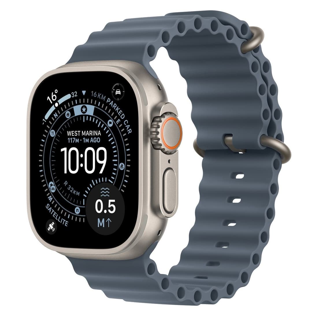 Apple Watch Ultra 3 GPS + Cellular 49mm Natural Titanium Case with Anchor Blue Ocean Band - Large - Image 1