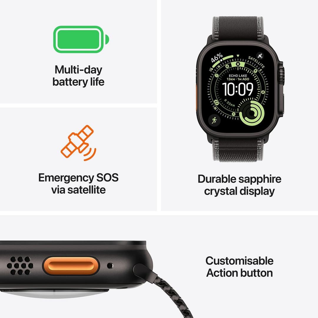 Apple Watch Ultra 3 GPS + Cellular 49mm Natural Titanium Case with Anchor Blue Ocean Band - Large - Image 3