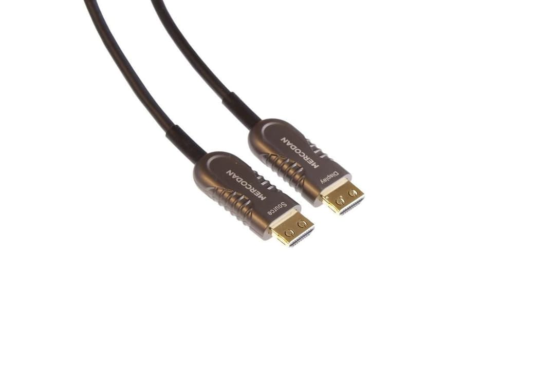 Mercodan Fiber Optic HDMI Cable 50m - HDMI 2.0, 18Gbps, 4K 60Hz, ATC Certified, Locking Connector, Black - Image 1