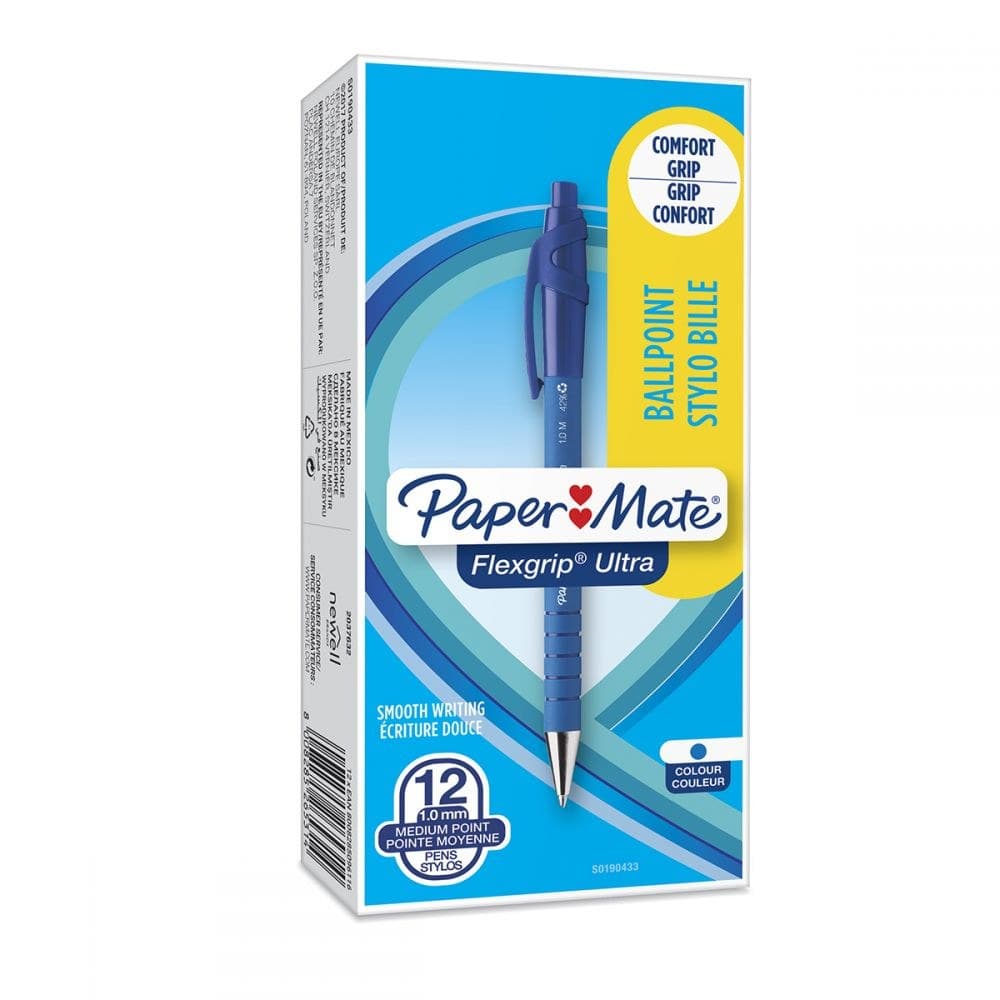 Paper Mate Flexgrip Ultra Retractable Ballpoint Pen 1.0mm Medium Box of 12 - Blue - Image 1