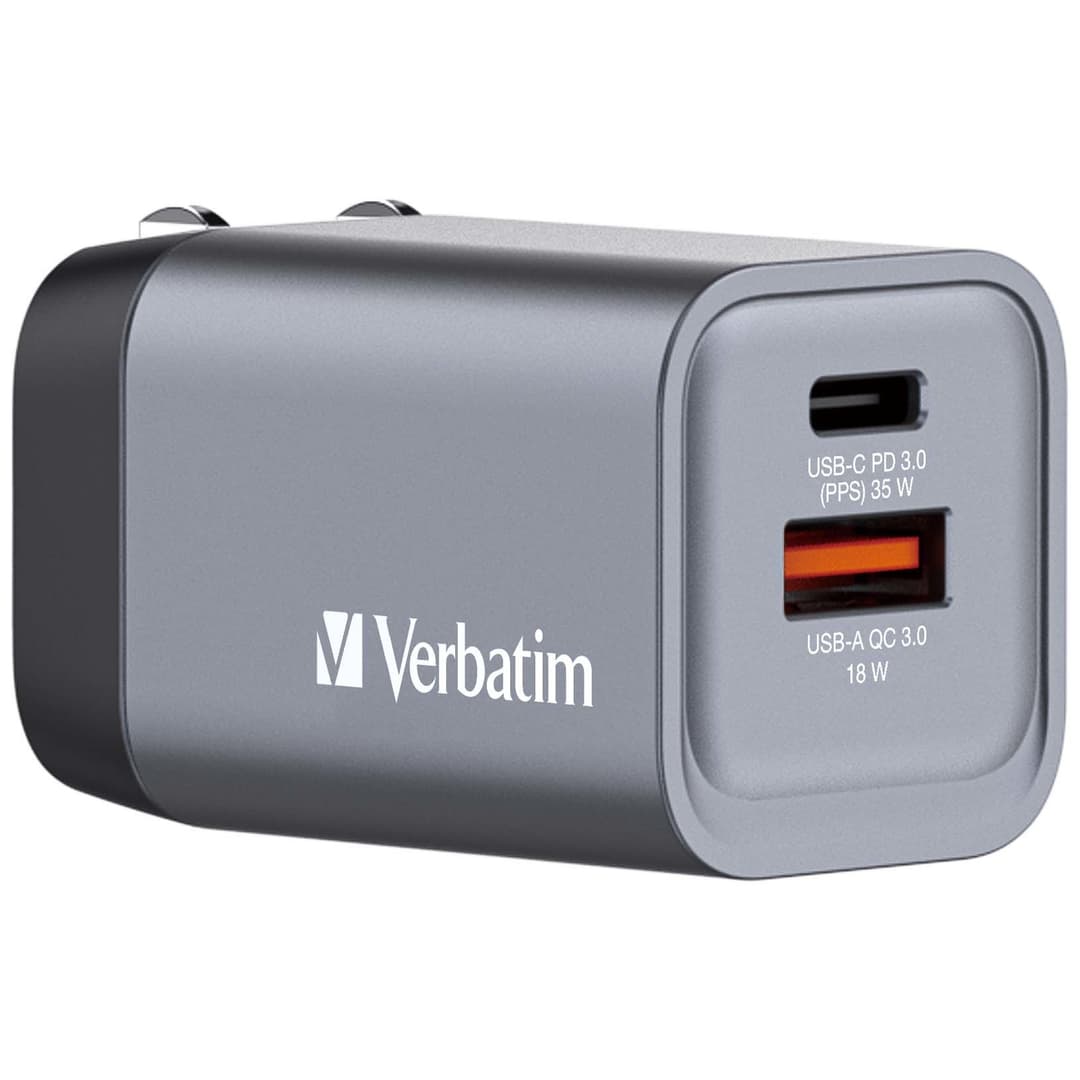 Verbatim GNC-35 GaN Charger 35W with 1 x USB-C PD 35W / 1 x USB-A QC 3.0 (EU/UK/US) - Image 1