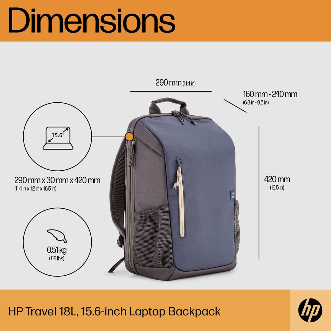 HP Travel 18L 15.6-inch Laptop Backpack - Blue Night - Image 4