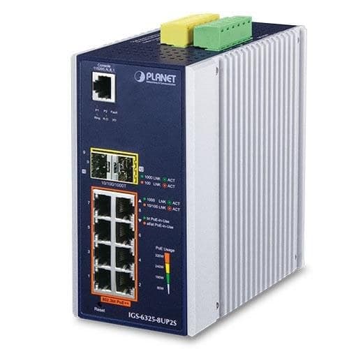 PLANET IP30 DIN-rail Industrial L3 8-Port 10/100/1000T + 2-Port 100/1000X SFP Managed Switch - Image 1