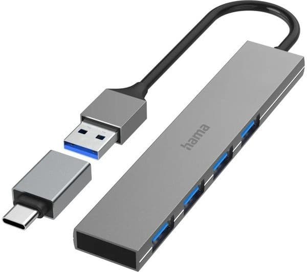 HAMA Prime Line 4-port USB Type-C Hub - 4x USB-A, USB 3.2 Gen 1, 5 Gbps, incl. USB-C Adapter - Image 1