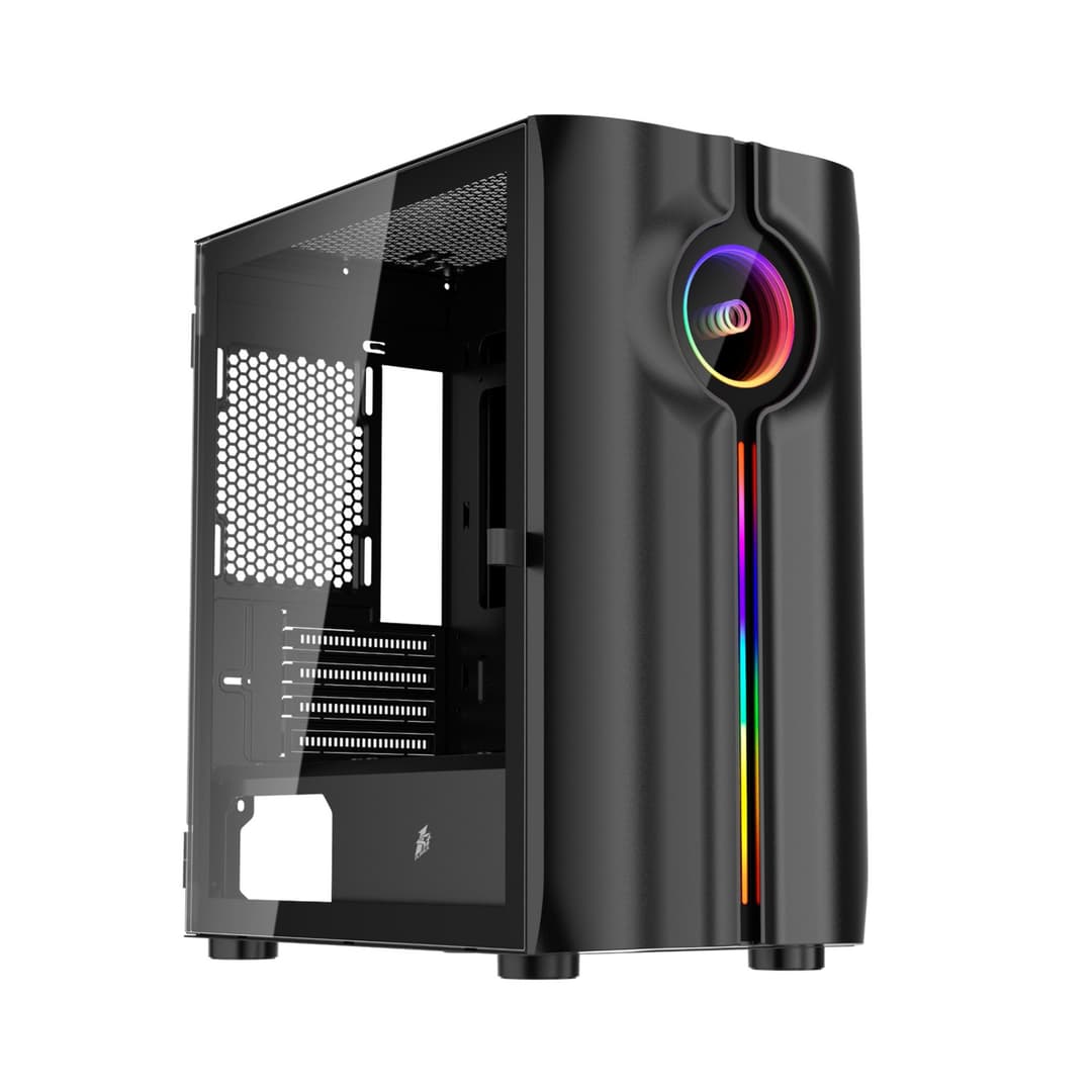 1st Player IS3-BK ARGB Tempered Glass Mid Tower Gaming Case - Black - Image 1