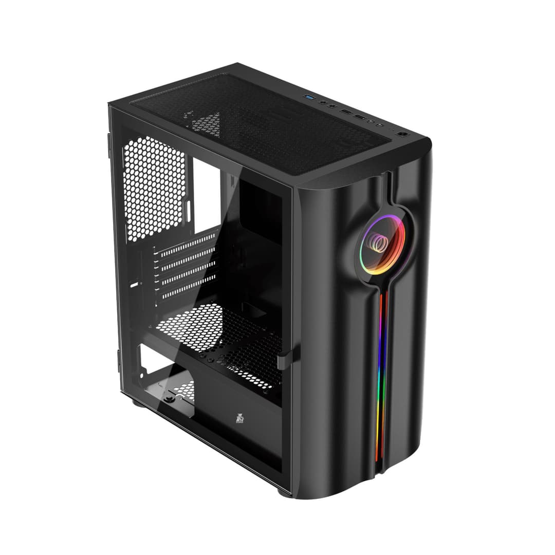1st Player IS3-BK ARGB Tempered Glass Mid Tower Gaming Case - Black - Image 4