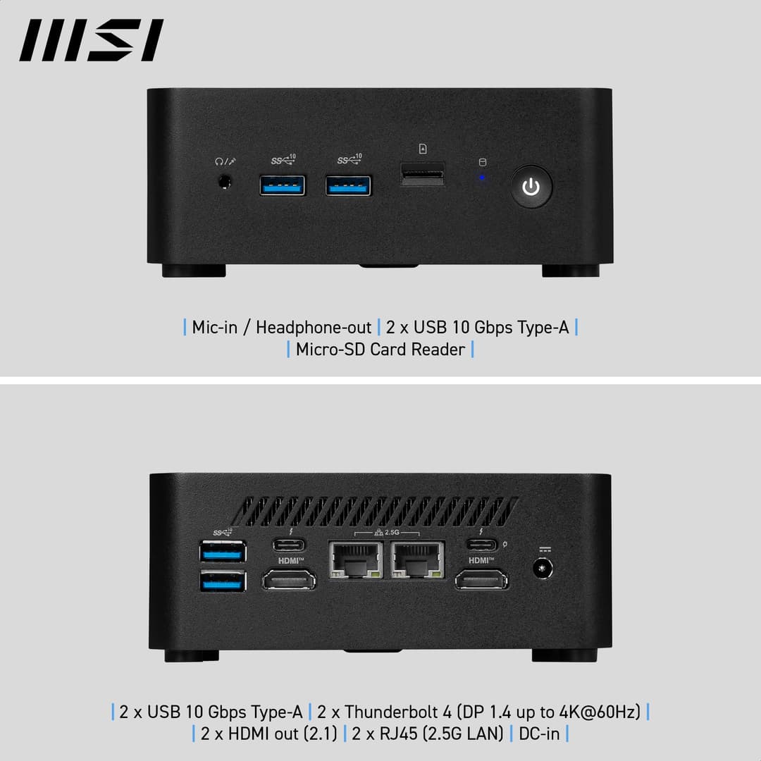 MSI Cubi NUC 1M Intel Core 5 120U (14th Gen) Barebone, NUC, SFF, Mini Computer, HTPC, (NO RAM, NO Storage, NO OS), Intel Graphics/DDR5/Dual ThunderBolt 4/Dual HDMI/Dual LAN/WiFi 6E/BT 5.3/VESA - Image 2