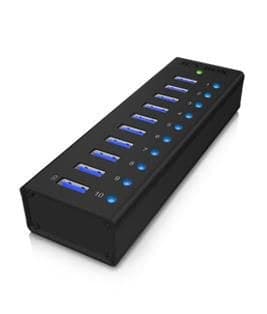 ICY BOX IB-AC6110 10-Port USB 3.0 Hub with Charging Port - Black