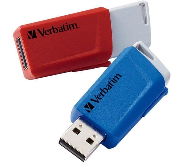 Verbatim Store 'n' Click USB 3.2 Gen 1 Flash Drive 32GB - Pack of 2 (Red & Blue) - Image 1