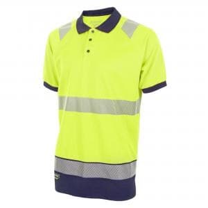 Beeswift Deltic High Visibility Two Tone Short Sleeve Polo Shirt Saturn Yellow/Navy - XL