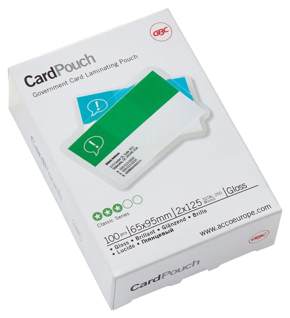 GBC Gloss Card Laminating Pouches 125 Micron Pack of 100 - 65 x 95mm