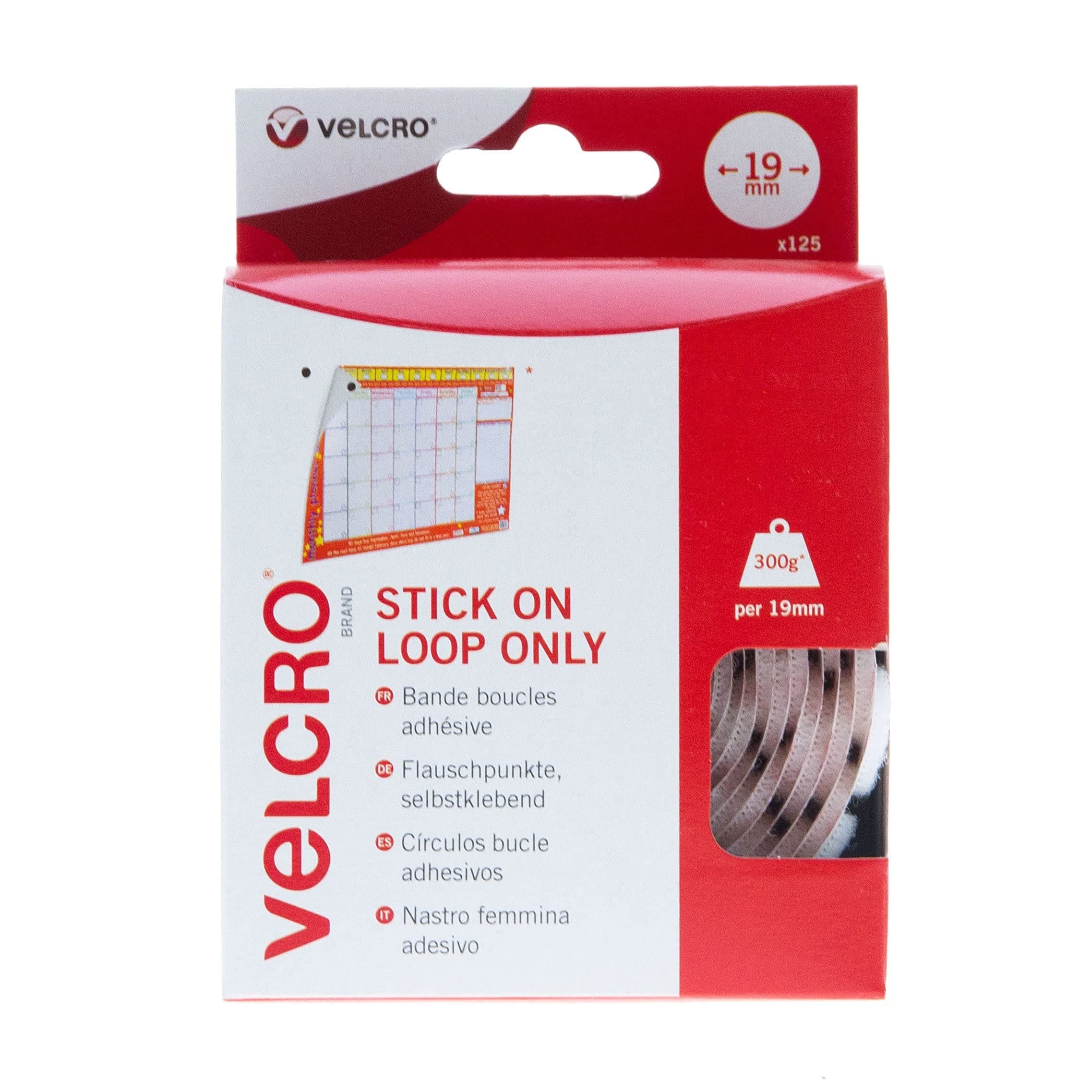 VELCRO Brand Stick On Loop Coins, 19 mm, White - Pack of 125