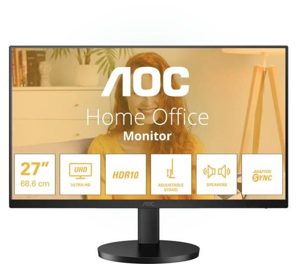 AOC U27B3AF 4K Ultra HD 27" IPS LCD Monitor with Speakers - Black - Image 1