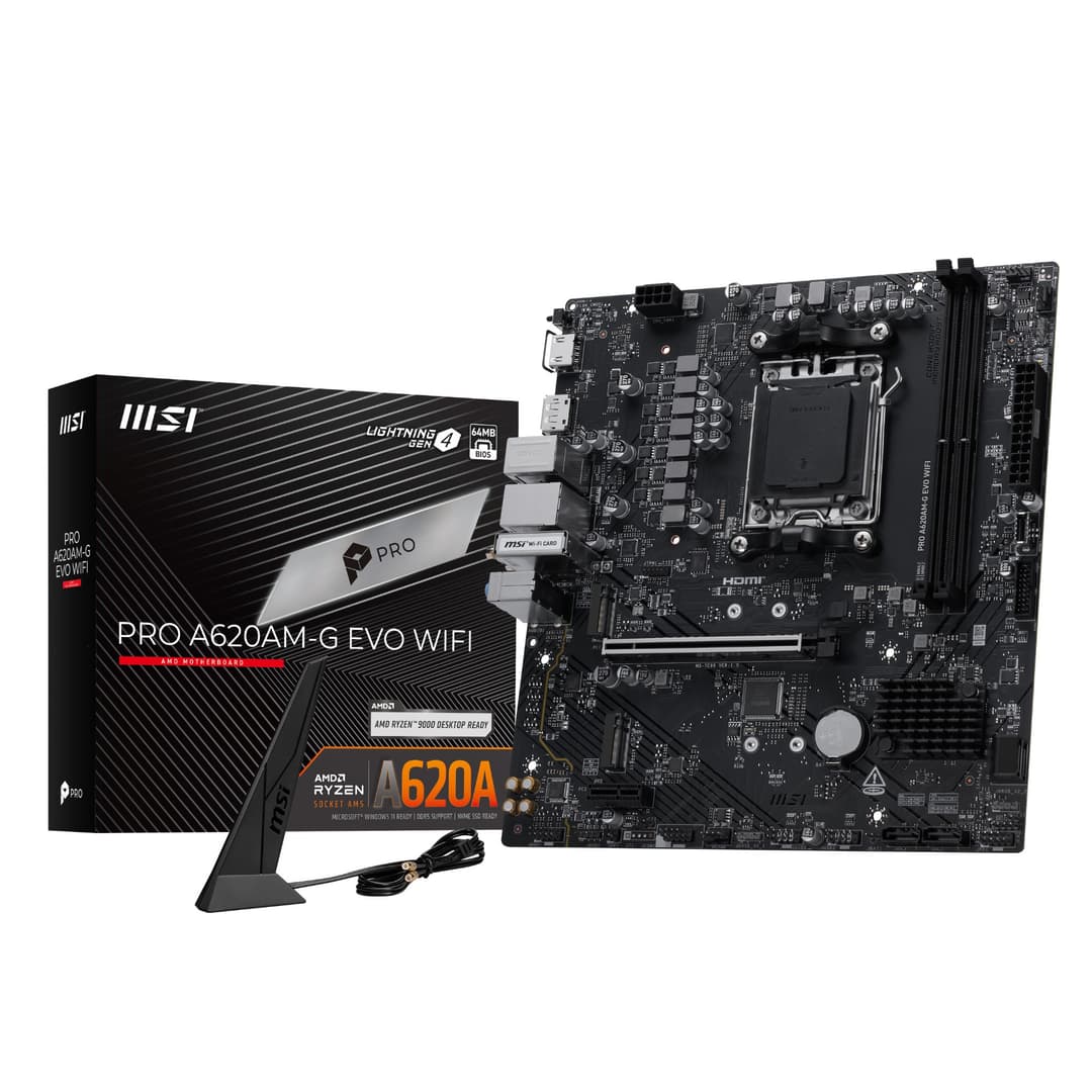 MSI PRO A620AM-G EVO WIFI AMD A620A DDR5 Socket AM5 micro-ATX Motherboard - Image 1