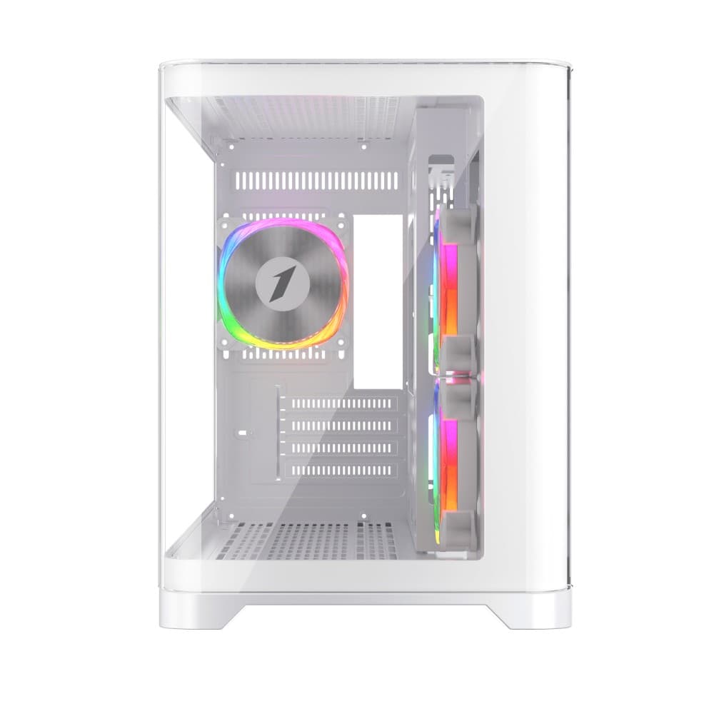 1st Player UV6 Tempered Glass Micro ATX Gaming Case - White with 3 RGB Fans - Image 2