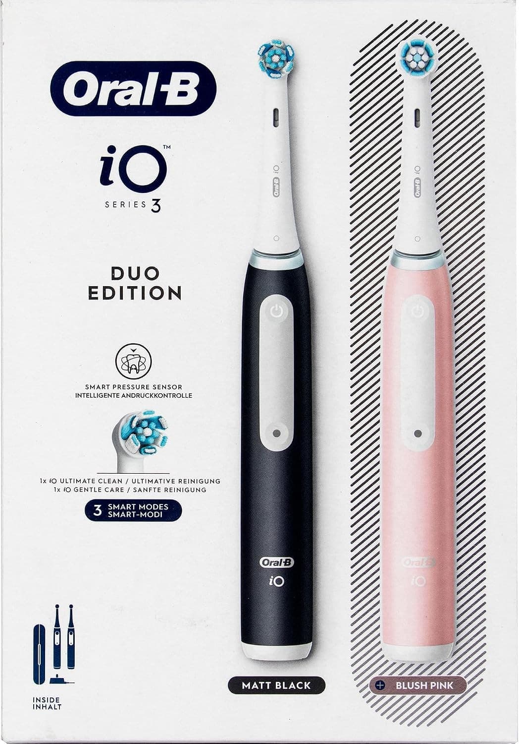 Oral-B iO3 Electric Toothbrush - Matt Black & Blush Pink, Duo Pack