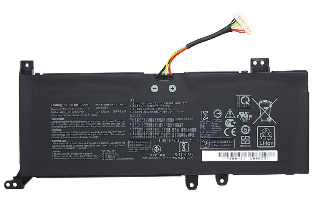 CoreParts MBXAS-BA0322 Replacement Battery for Asus X Series Laptops (X509, B21N1818), 7.7V 3800mAh 29.26Wh Li-Pol - Image 1