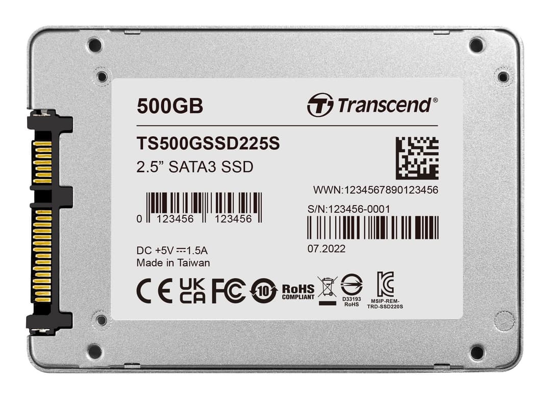 Transcend SSD225S 2.5-inch SATA III 6Gb/s 3D NAND Internal SSD - 500GB (TS500GSSD225S) - Image 1