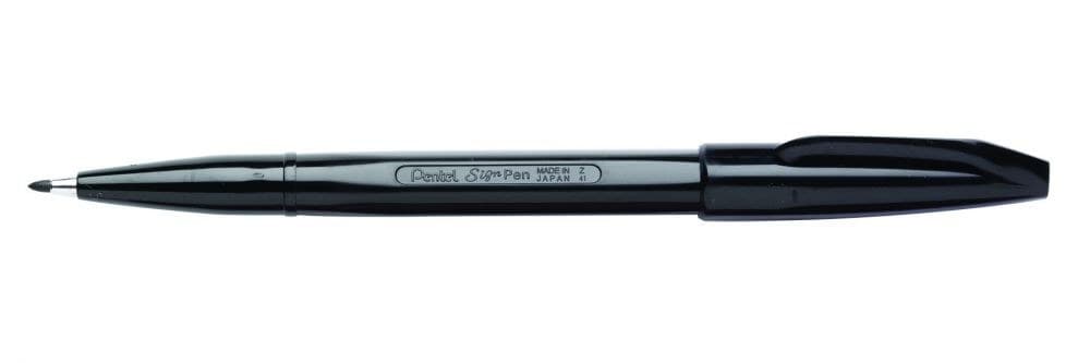 Pentel Original12 Pack Black Sign Pen S520 Fibre Tip Pen 2mm Tip - Image 1