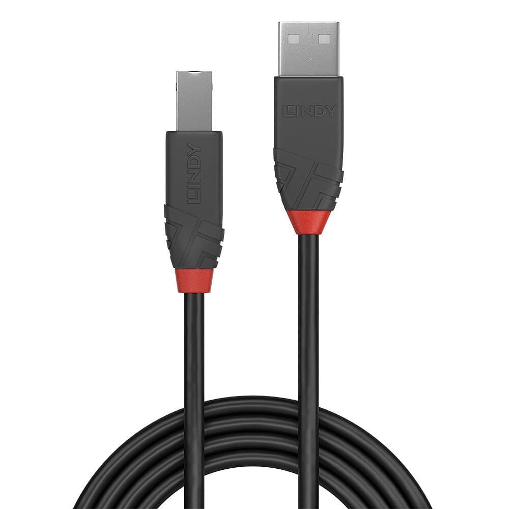 Lindy 2m USB 2.0 Type A to B Cable, Anthra Line, Black - Image 2