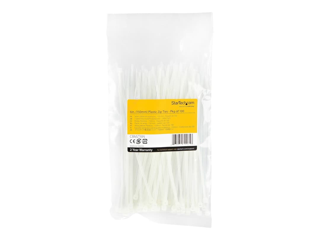 StarTech Cable Ties 15cm 100 Pack White - Image 1
