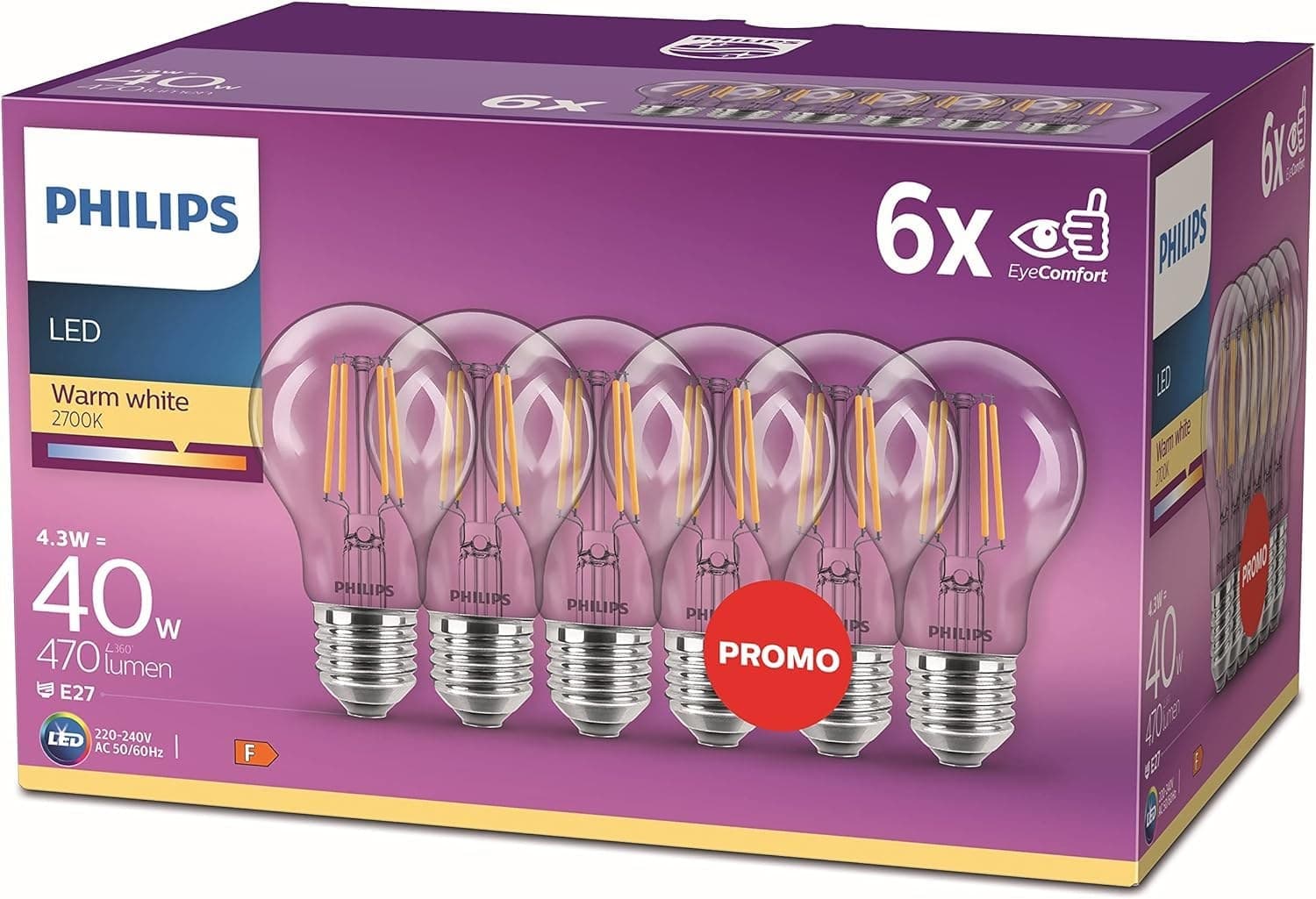Philips LED Premium Classic Filament A60 Light Bulb 6 Pack - Warm White